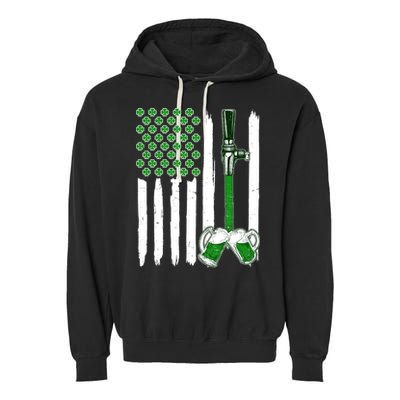 St. Patrick's Day Beer Tap USA American Flag Garment-Dyed Fleece Hoodie