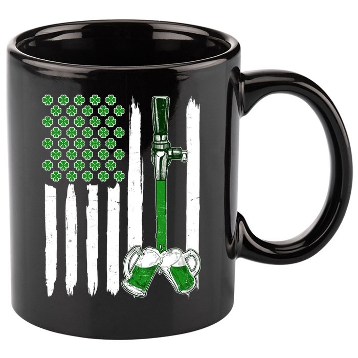 St. Patrick's Day Beer Tap USA American Flag 11oz C Handle Ceramic Mug