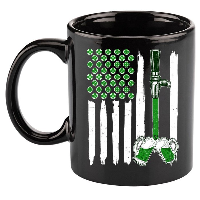 St. Patrick's Day Beer Tap USA American Flag 11oz C Handle Ceramic Mug