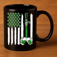 St. Patrick's Day Beer Tap USA American Flag 11oz C Handle Ceramic Mug