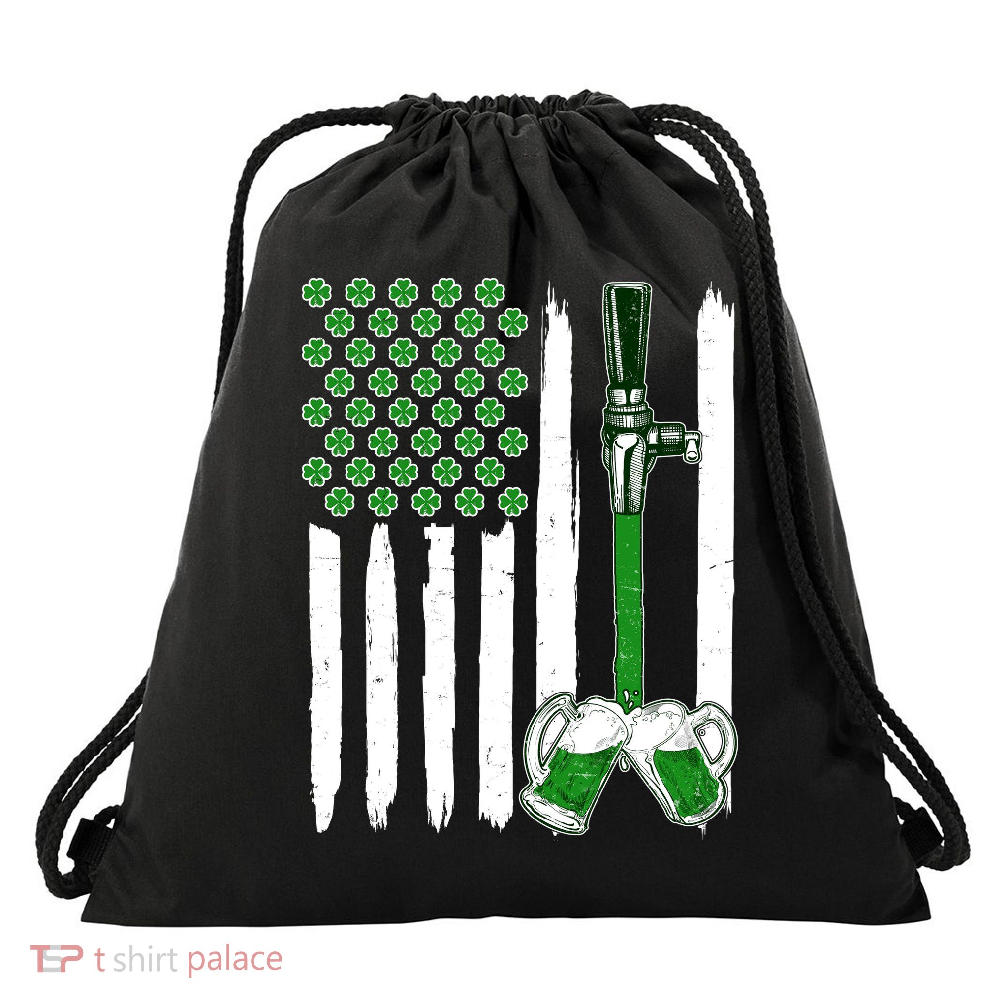 St. Patrick's Day Beer Tap USA American Flag Drawstring Bag