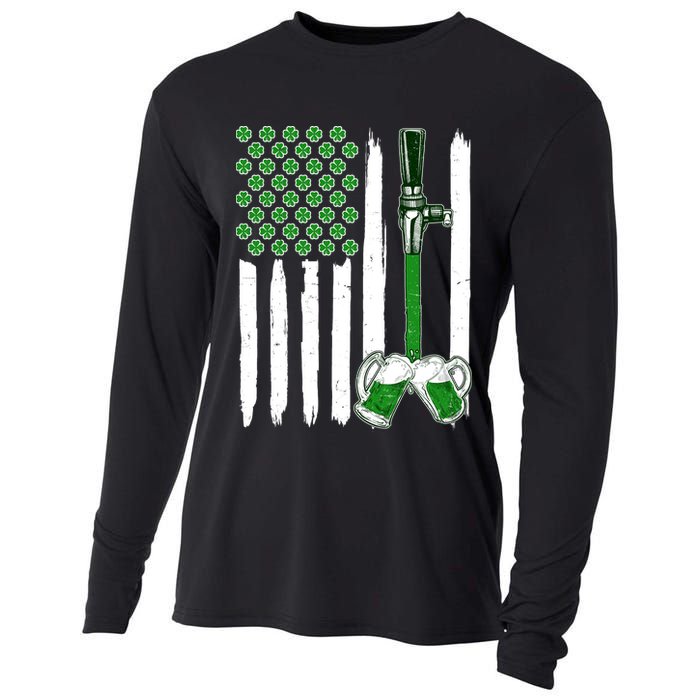 St. Patrick's Day Beer Tap USA American Flag Cooling Performance Long Sleeve Crew