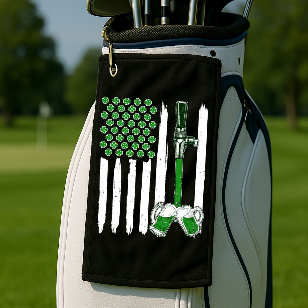St. Patrick's Day Beer Tap USA American Flag Golf Towel