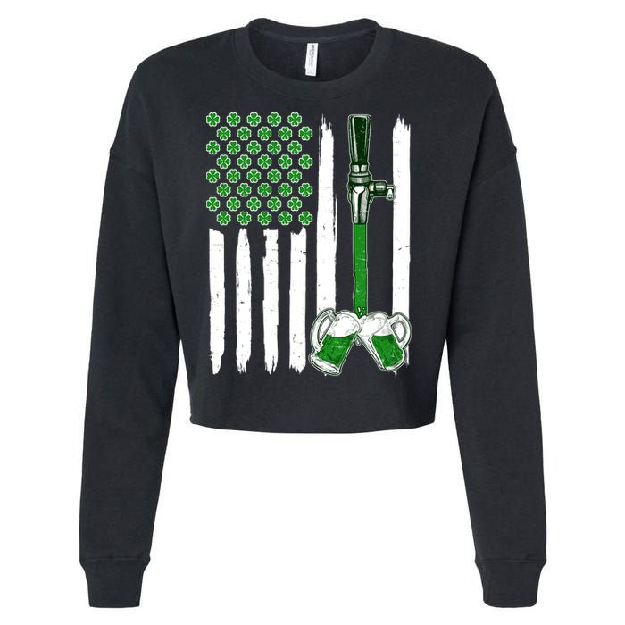 St. Patrick's Day Beer Tap USA American Flag Cropped Pullover Crew