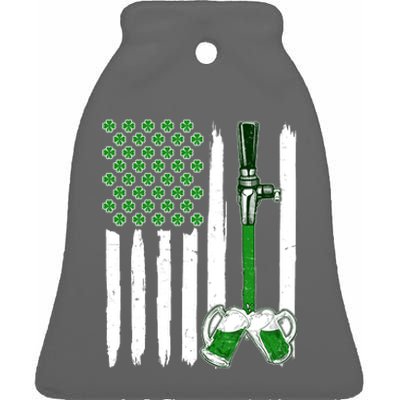 St. Patrick's Day Beer Tap USA American Flag Ceramic Bell Ornament