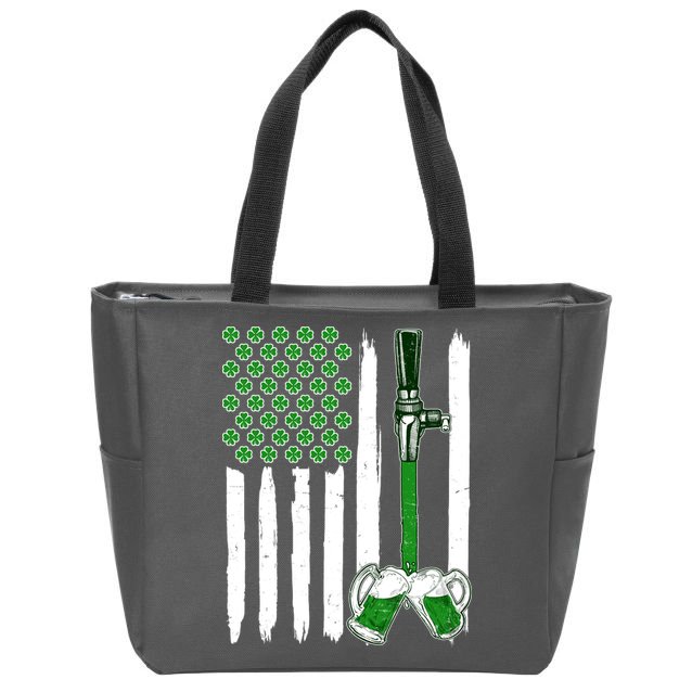 St. Patrick's Day Beer Tap USA American Flag Zip Tote Bag