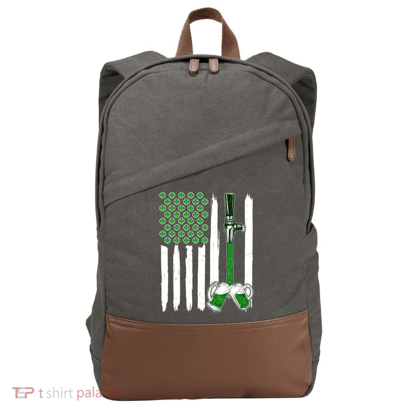 St. Patrick's Day Beer Tap USA American Flag Cotton Canvas Backpack