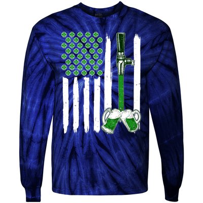 St. Patrick's Day Beer Tap USA American Flag Tie-Dye Long Sleeve Shirt