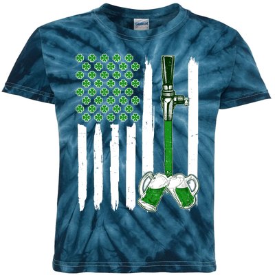 St. Patrick's Day Beer Tap USA American Flag Kids Tie-Dye T-Shirt