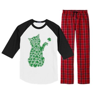 Saint Patrick's Day Cat Shamrock Kitten Lover Raglan Sleeve Pajama Set