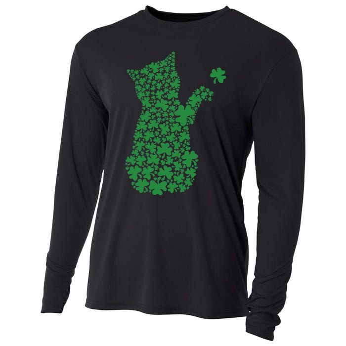 Saint Patrick's Day Cat Shamrock Kitten Lover Cooling Performance Long Sleeve Crew