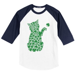 Saint Patrick's Day Cat Shamrock Kitten Lover Baseball Sleeve Shirt