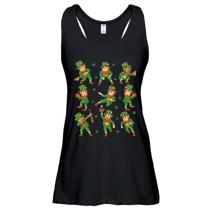 St Patricks Day Leprechaun Baseball Player Ladies Essential Flowy Tank