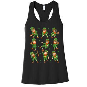 St Patricks Day Leprechaun Baseball Player Women's Racerback Tank