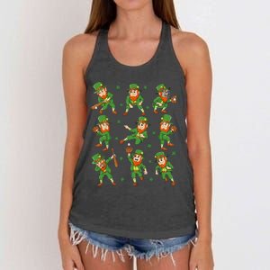 St Patricks Day Leprechaun Baseball Player Women's Knotted Racerback Tank