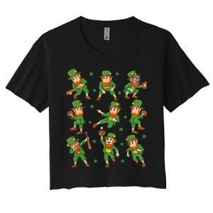 St Patricks Day Leprechaun Baseball Player Women's Crop Top Tee