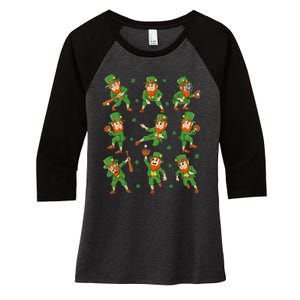 St Patricks Day Leprechaun Baseball Player Women's Tri-Blend 3/4-Sleeve Raglan Shirt