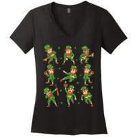 St Patricks Day Leprechaun Baseball Player Women's V-Neck T-Shirt