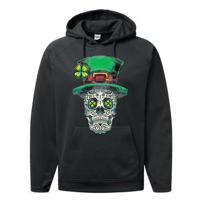 St Patricks Day Mexican Skull Leprechaun Cinco De Mayo Performance Fleece Hoodie