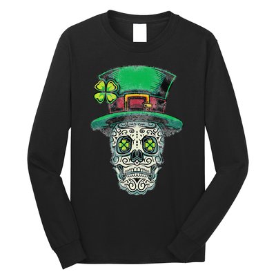 St Patricks Day Mexican Skull Leprechaun Cinco De Mayo Long Sleeve Shirt