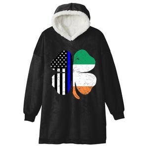 St Patricks Day Thin Blue Line American Irish Flag Police Hooded Wearable Blanket