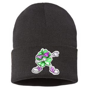 Saint Patrick's Day Cute Clover Dabbing Shamrocks Sustainable Knit Beanie