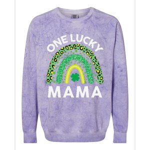 St Patricks Day Gift Women Gift Mommy Leopard One Lucky Mama Colorblast Crewneck Sweatshirt