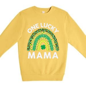 St Patricks Day Gift Women Gift Mommy Leopard One Lucky Mama Premium Crewneck Sweatshirt