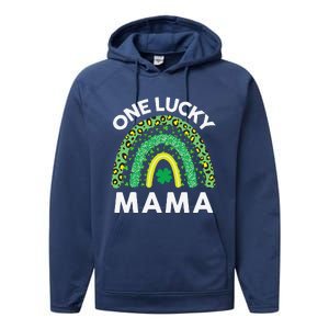 St Patricks Day Gift Women Gift Mommy Leopard One Lucky Mama Performance Fleece Hoodie