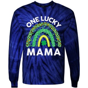 St Patricks Day Gift Women Gift Mommy Leopard One Lucky Mama Tie-Dye Long Sleeve Shirt