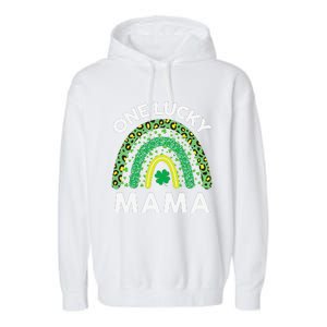 St Patricks Day Gift Women Gift Mommy Leopard One Lucky Mama Garment-Dyed Fleece Hoodie