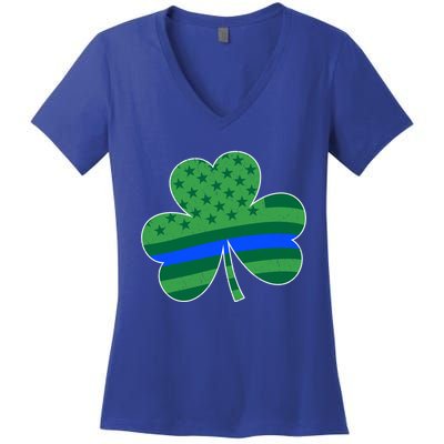 St Patricks Day Shamrock Irish American Police Officer Cop Cute Gift Women's V-Neck T-Shirt