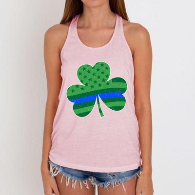 St Patricks Day Shamrock Irish American Police Officer Cop Cute Gift Women's Knotted Racerback Tank