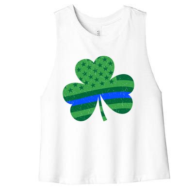 St Patricks Day Shamrock Irish American Police Officer Cop Cute Gift Women's Racerback Cropped Tank