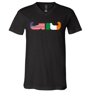 St Patrick's Day Show Your Dual Pride Irish American flags V-Neck T-Shirt