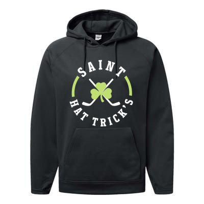 St. Patricks Day Hockey Shirt Saint Hat Trick's Day Performance Fleece Hoodie