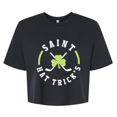 St. Patricks Day Hockey Shirt Saint Hat Trick's Day Bella+Canvas Jersey Crop Tee