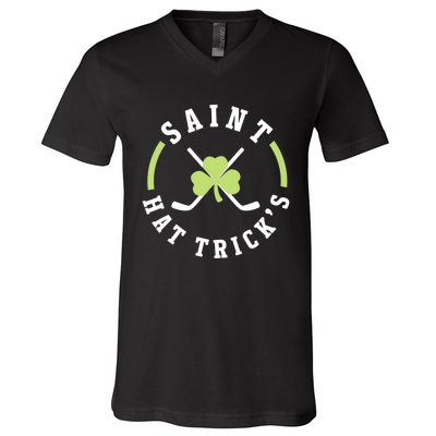 St. Patricks Day Hockey Shirt Saint Hat Trick's Day V-Neck T-Shirt