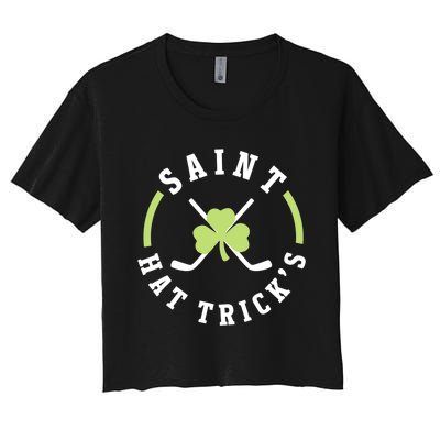 St. Patricks Day Hockey Shirt Saint Hat Trick's Day Women's Crop Top Tee