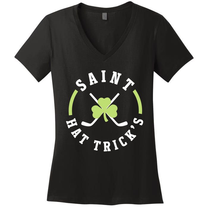 St. Patricks Day Hockey Shirt Saint Hat Trick's Day Women's V-Neck T-Shirt