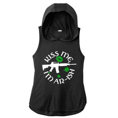 St Patricks Day Kiss Me Im Arish Ar Gun Ladies PosiCharge Tri-Blend Wicking Draft Hoodie Tank