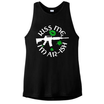 St Patricks Day Kiss Me Im Arish Ar Gun Ladies PosiCharge Tri-Blend Wicking Tank