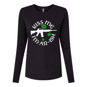 St Patricks Day Kiss Me Im Arish Ar Gun Womens Cotton Relaxed Long Sleeve T-Shirt