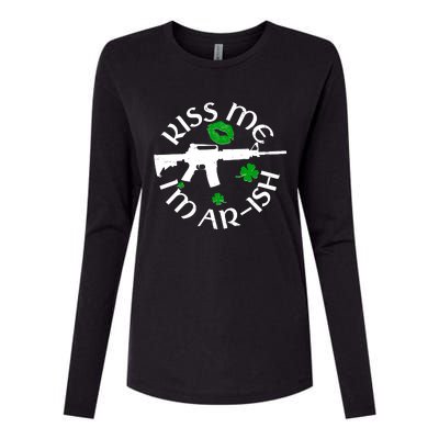 St Patricks Day Kiss Me Im Arish Ar Gun Womens Cotton Relaxed Long Sleeve T-Shirt