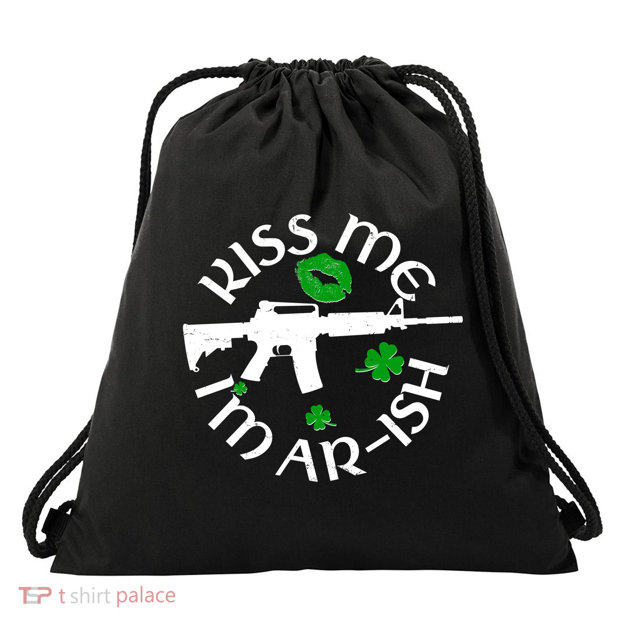 St Patricks Day Kiss Me Im Arish Ar Gun Drawstring Bag