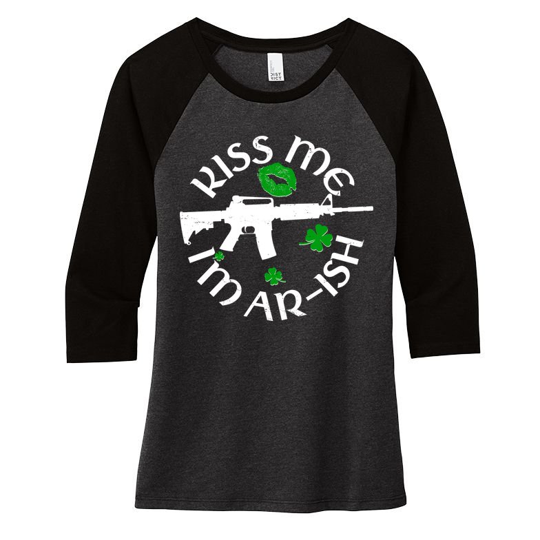 St Patricks Day Kiss Me Im Arish Ar Gun Women's Tri-Blend 3/4-Sleeve Raglan Shirt