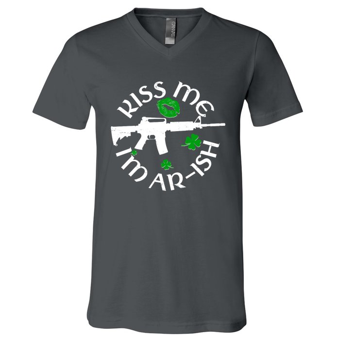 St Patricks Day Kiss Me Im Arish Ar Gun V-Neck T-Shirt