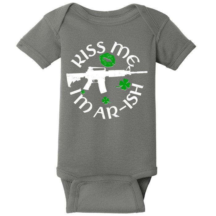 St Patricks Day Kiss Me Im Arish Ar Gun Baby Bodysuit