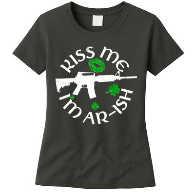 St Patricks Day Kiss Me Im Arish Ar Gun Womens T-Shirt