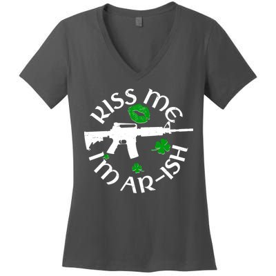 St Patricks Day Kiss Me Im Arish Ar Gun Women's V-Neck T-Shirt